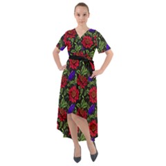 Spanish Passion Floral Pattern Front Wrap High Low Dress by gloriasanchez