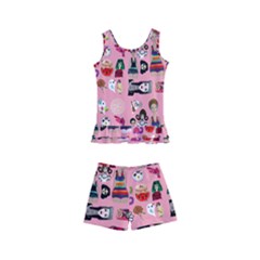 Drawing Collage Pink Kids  Boyleg Swimsuit by snowwhitegirl