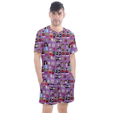 Drawing Collage Purple Men s Mesh Tee And Shorts Set by snowwhitegirl