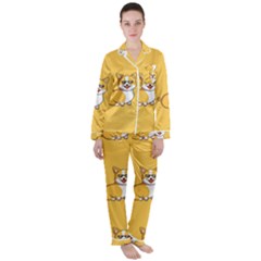 Corgi And Coffee Satin Long Sleeve Pajamas Set by Bigfootshirtshop