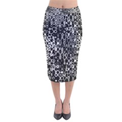 Black And White Modern Abstract Design Velvet Midi Pencil Skirt by dflcprintsclothing