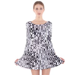 White And Black Modern Abstract Design Long Sleeve Velvet Skater Dress by dflcprintsclothing