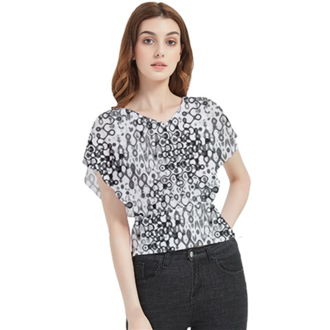 White And Black Modern Abstract Design Butterfly Chiffon Blouse by dflcprintsclothing