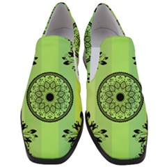 Green Grid Cute Flower Mandala Women Slip On Heel Loafers by Magicworlddreamarts1