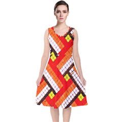 Pop Art Mosaic V-neck Midi Sleeveless Dress  by essentialimage365