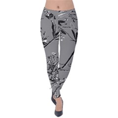 Grey Colors Flowers And Branches Illustration Print Velvet Leggings by dflcprintsclothing