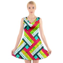 Pop Art Mosaic V-neck Sleeveless Dress by essentialimage365