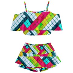 Pop Art Mosaic Kids  Off Shoulder Skirt Bikini by essentialimage365