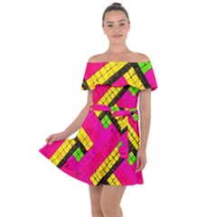 Pop Art Mosaic Off Shoulder Velour Dress by essentialimage365