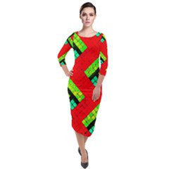 Pop Art Mosaic Quarter Sleeve Midi Velour Bodycon Dress by essentialimage365