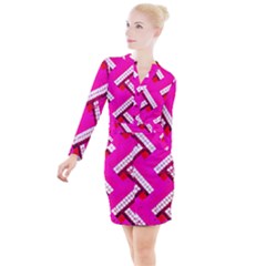 Pop Art Mosaic Button Long Sleeve Dress by essentialimage365