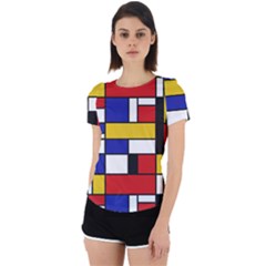 Stripes And Colors Textile Pattern Retro Back Cut Out Sport Tee by DinzDas