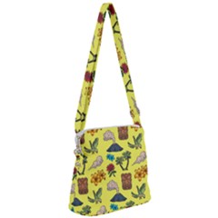 Tropical Island Tiki Parrots, Mask And Palm Trees Zipper Messenger Bag by DinzDas