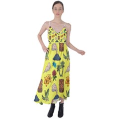 Tropical Island Tiki Parrots, Mask And Palm Trees Tie Back Maxi Dress by DinzDas