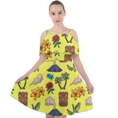 Tropical Island Tiki Parrots, Mask And Palm Trees Cut Out Shoulders Chiffon Dress by DinzDas