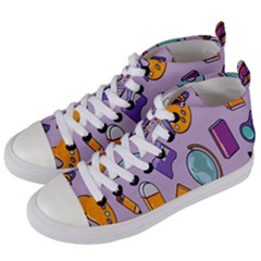 Back To School And Schools Out Kids Pattern Women s Mid-top Canvas Sneakers by DinzDas