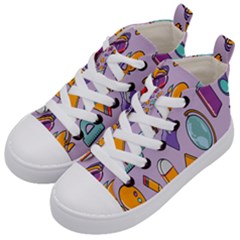 Back To School And Schools Out Kids Pattern Kids  Mid-top Canvas Sneakers by DinzDas