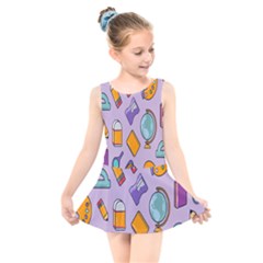 Back To School And Schools Out Kids Pattern Kids  Skater Dress Swimsuit by DinzDas