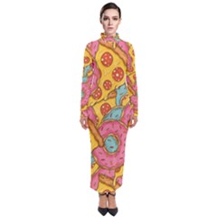 Fast Food Pizza And Donut Pattern Turtleneck Maxi Dress by DinzDas