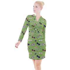 Sunglasses Funny Button Long Sleeve Dress by SychEva