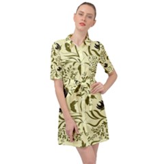 Folk Flowers Art Pattern Floral Abstract Surface Design  Seamless Pattern Belted Shirt Dress by Eskimos