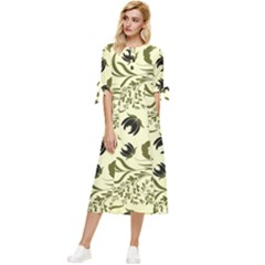 Folk Flowers Art Pattern Floral Abstract Surface Design  Seamless Pattern Bow Sleeve Chiffon Midi Dress by Eskimos