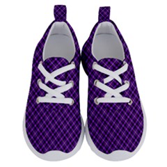 Purple, Black And Yellow Color Plaid, Retro Tartan Pattern Running Shoes by Casemiro