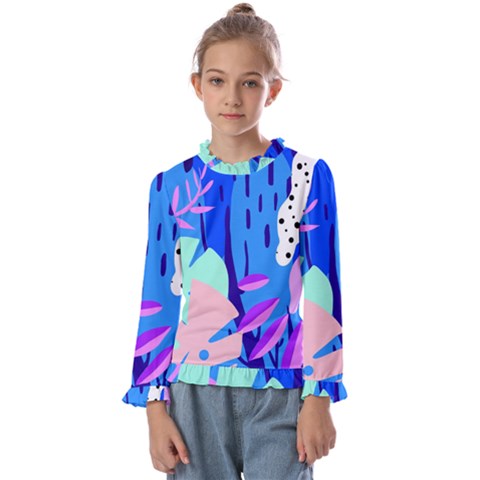 Aquatic Surface Patterns Kids  Frill Detail Tee by Designops73