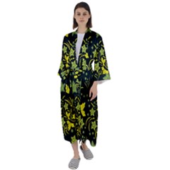 Folk Flowers Art Pattern Floral  Surface Design  Seamless Pattern Maxi Satin Kimono by Eskimos