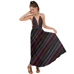 Dark Multicolored Striped Print Design Dark Multicolored Striped Print Design Backless Maxi Beach Dress by dflcprintsclothing