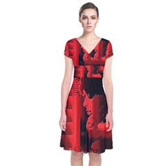 Red Light Short Sleeve Front Wrap Dress by MRNStudios