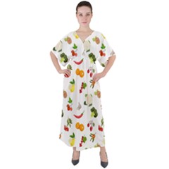 Fruits, Vegetables And Berries V-neck Boho Style Maxi Dress by SychEva