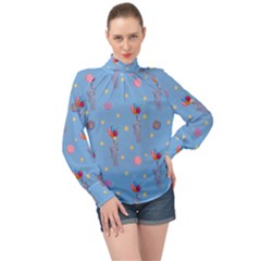 Baby Elephant Flying On Balloons High Neck Long Sleeve Chiffon Top by SychEva