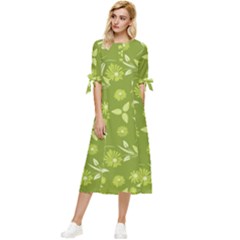 Folk Flowers Art Pattern  Bow Sleeve Chiffon Midi Dress by Eskimos