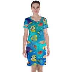 Cheerful And Bright Fish Swim In The Water Short Sleeve Nightdress by SychEva