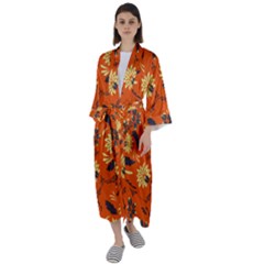 Folk Flowers Pattern  Maxi Satin Kimono by Eskimos