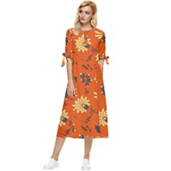 Folk Flowers Pattern  Bow Sleeve Chiffon Midi Dress by Eskimos