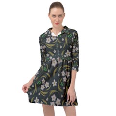 Folk Flowers Pattern Floral Surface Design Mini Skater Shirt Dress by Eskimos