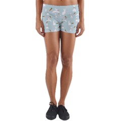 Funny And Funny Hares  And Rabbits In The Meadow Yoga Shorts by SychEva