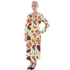 Folk Flowers Pattern Velvet Maxi Wrap Dress by Eskimos