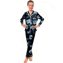 Folk Flowers Pattern Kid s Satin Long Sleeve Pajamas Set by Eskimos