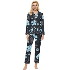 Folk Flowers Pattern Womens  Long Sleeve Pocket Pajamas Set by Eskimos