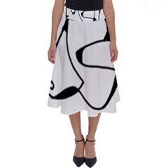 Black And White Abstract Linear Decorative Art Perfect Length Midi Skirt by dflcprintsclothing