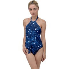 Dark Blue Stars Go With The Flow One Piece Swimsuit by AnkouArts