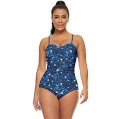 Dark Blue Stars Retro Full Coverage Swimsuit by AnkouArts