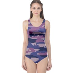 Abstract Purple Camo One Piece Swimsuit by AnkouArts