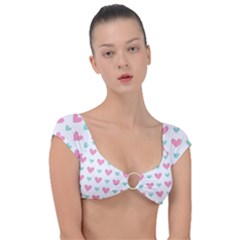 Pink Hearts One White Background Cap Sleeve Ring Bikini Top by AnkouArts