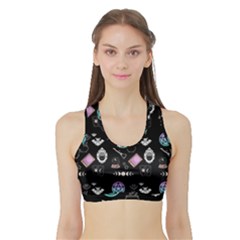 Small Witch Goth Pastel Print Sports Bra With Border by NerdySparkleGoth