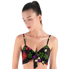 Golden Autumn, Red-yellow Leaves And Flowers  Woven Tie Front Bralet by Daria3107