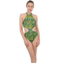 Love To The Flowers And Colors In A Beautiful Habitat Halter Side Cut Swimsuit by pepitasart